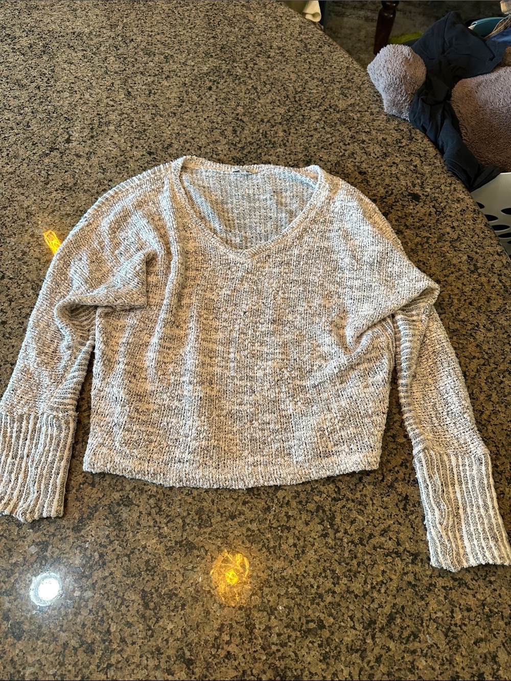 Splendid Light Gray Marled V-Neck Sweater